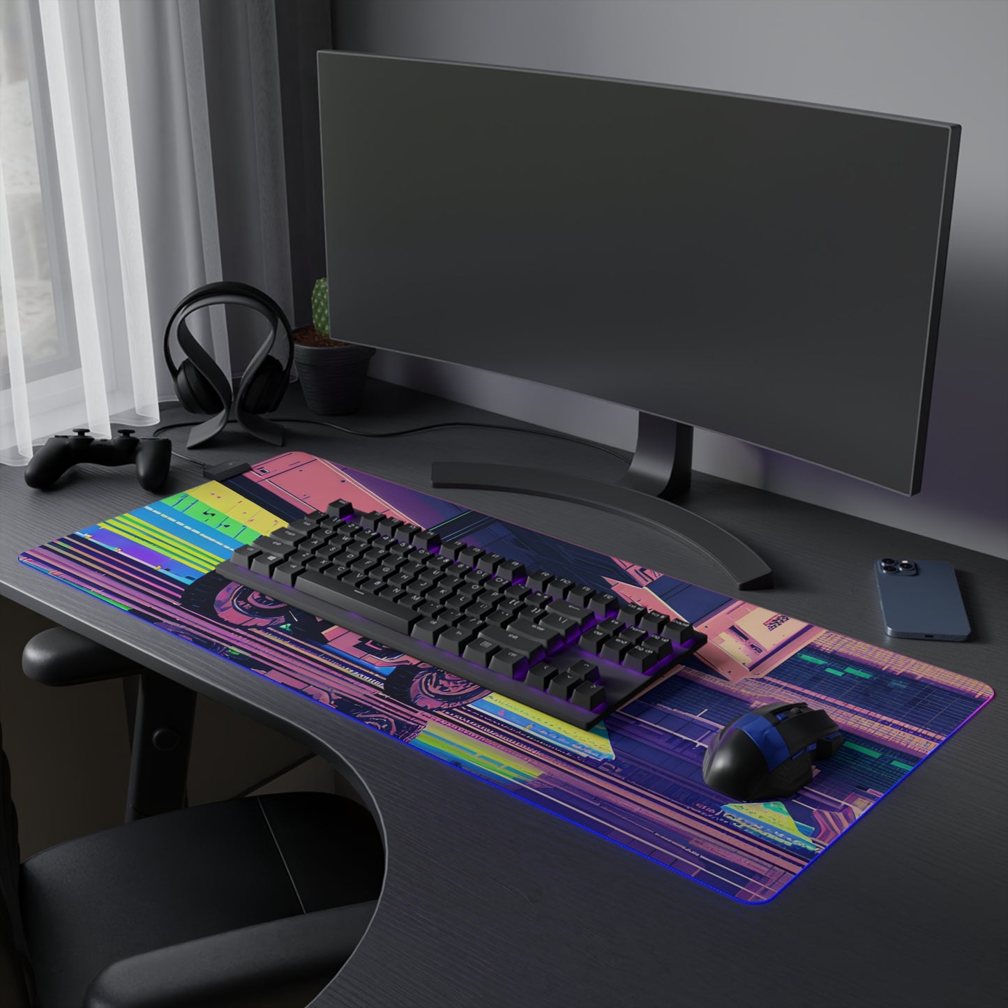 Pixel motorcycle LED Gaming Mouse Pad
