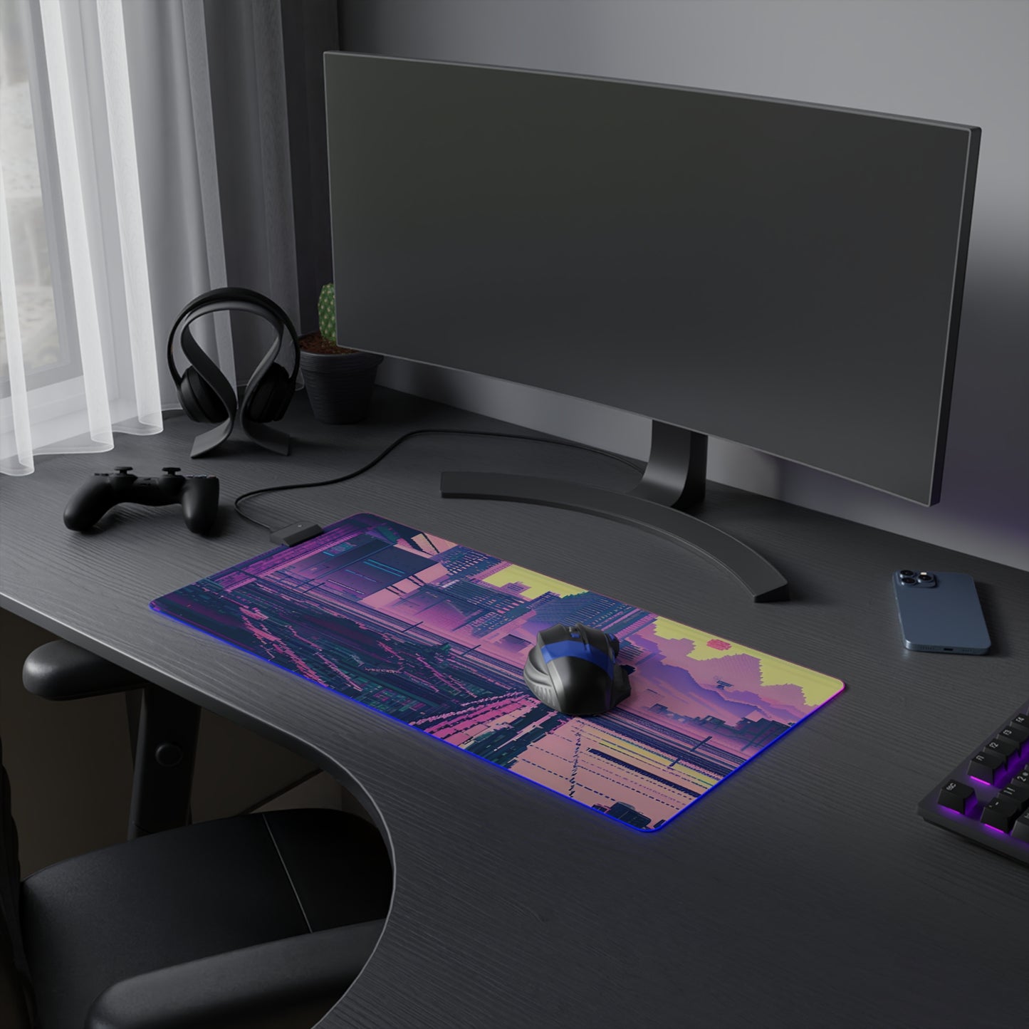 Pixel lone cyberpunk LED Gaming Mouse Pad