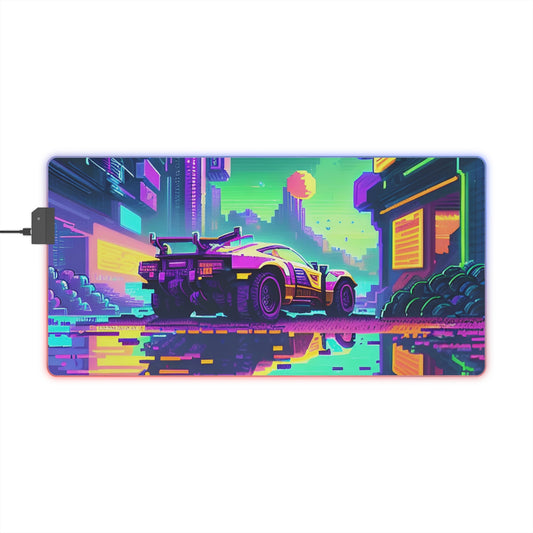 Alfombrilla de ratón LED para videojuegos Pixel cyberpunk car 